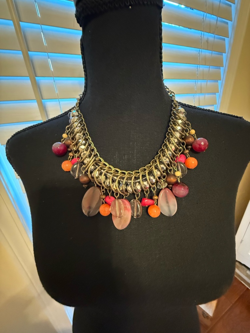 Statement Multi-Bead Necklace - Pink, Orange & Brown - Picture 3 of 4